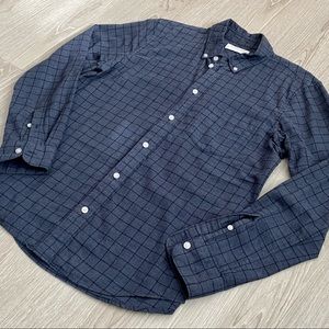 Everlane Navy Checkered Casual Button Down Shirt